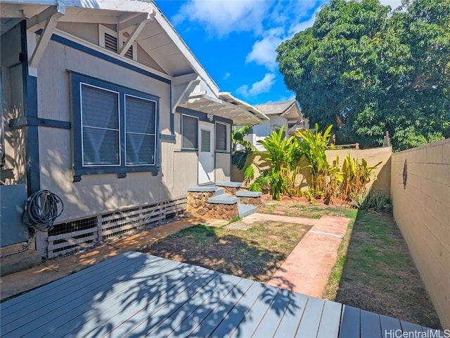 exterior space with a fenced backyard and a deck