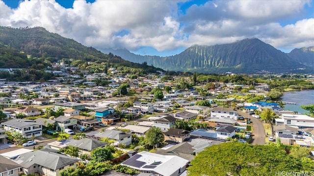 bird's eye view with a mountain view