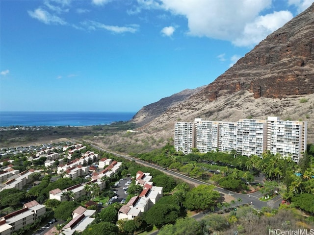 aerial view with a water and mountain view