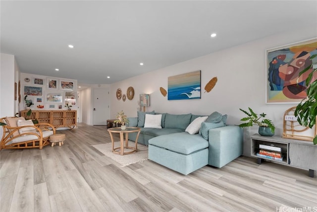 living room with light hardwood / wood-style flooring