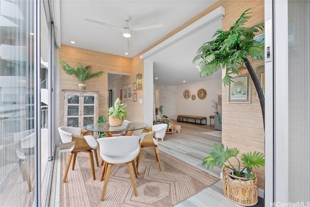 interior space featuring ceiling fan