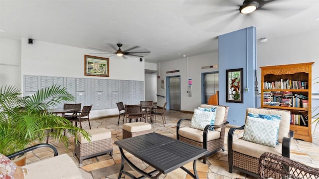 view of patio featuring outdoor lounge area and ceiling fan