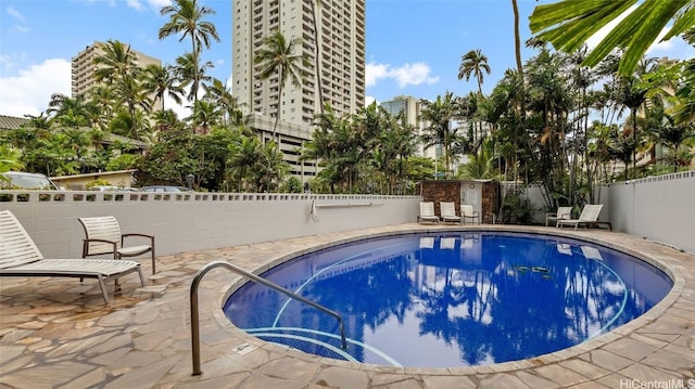 view of swimming pool with a patio