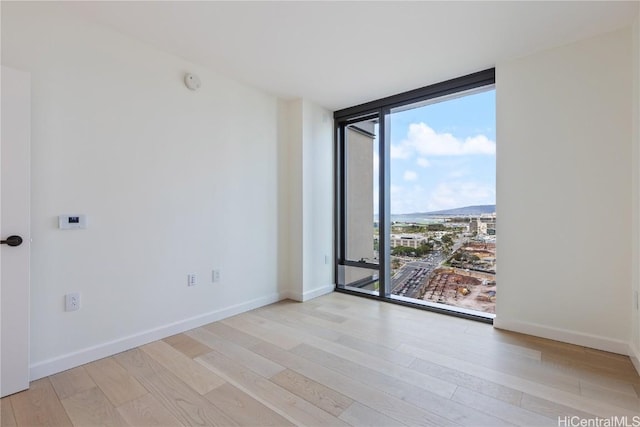 unfurnished room with light hardwood / wood-style floors, a wall of windows, and a healthy amount of sunlight