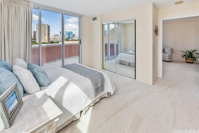 carpeted bedroom with a closet