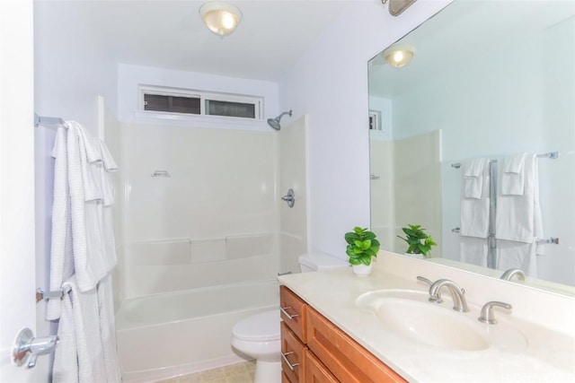 full bathroom featuring vanity,  shower combination, and toilet