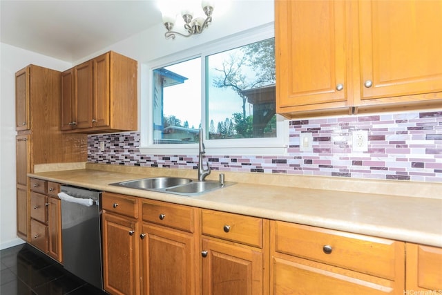 94-15 Kaweo Pl, Mililani, HI 96789 - kitchen with dishwasher, light countertops, tasteful backsplash, and brown cabinets