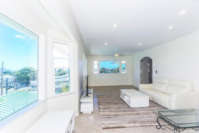 living room with ceiling fan