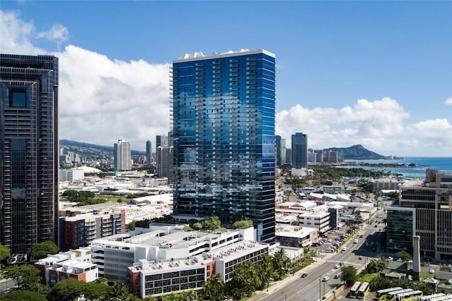 city view with a water and mountain view