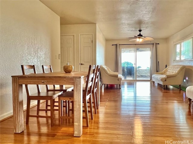 dining room featuring ceiling fan and wood-type flooring