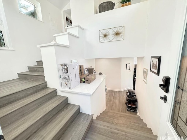 staircase featuring hardwood / wood-style floors