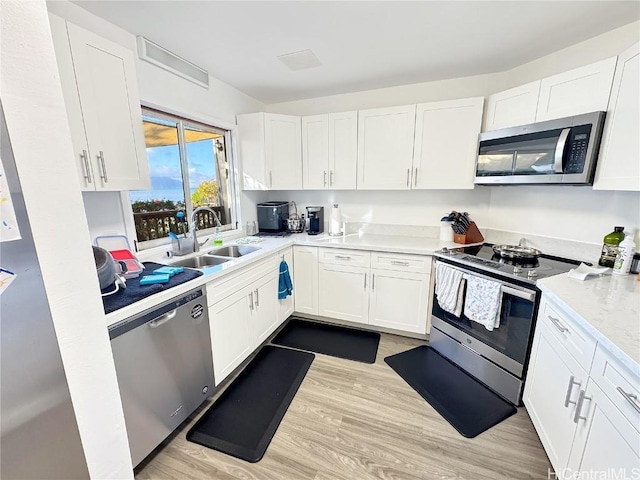 kitchen with white cabinetry, sink, and appliances with stainless steel finishes