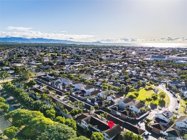 birds eye view of property featuring a residential view and a mountain view