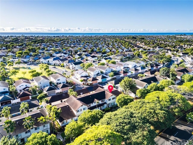 aerial view with a residential view and a water view