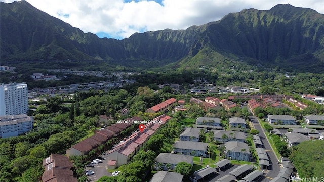 birds eye view of property featuring a mountain view