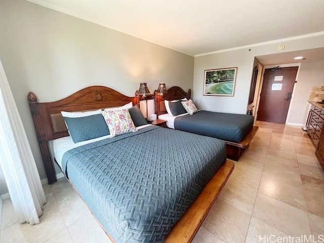 bedroom with ornamental molding