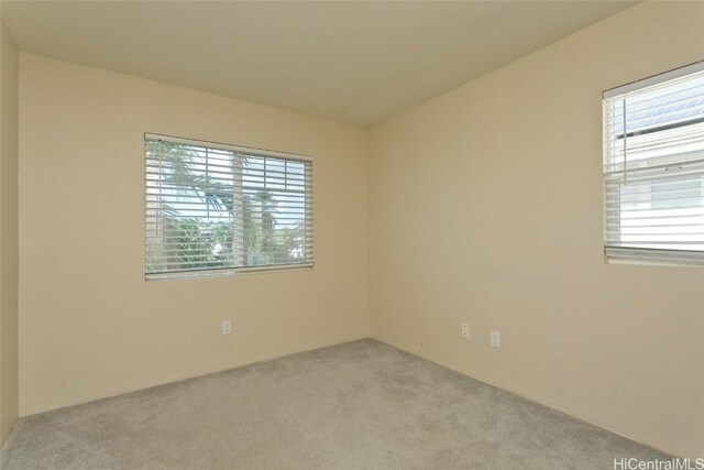 unfurnished room with light colored carpet