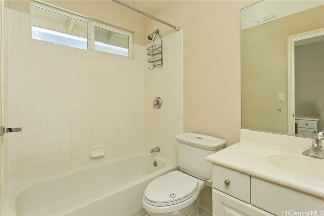 full bathroom with vanity, toilet, and tub / shower combination