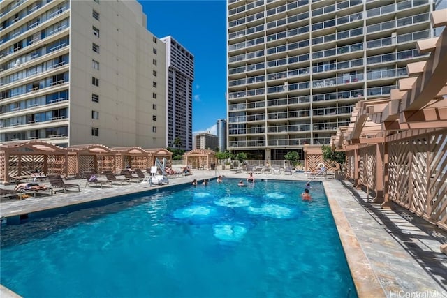 view of swimming pool with a patio