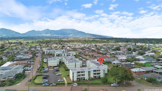 drone / aerial view featuring a mountain view