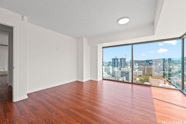 empty room with hardwood / wood-style flooring and a textured ceiling