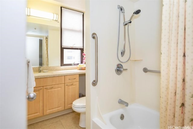 full bathroom with tile patterned floors, vanity, toilet, and shower / bath combination