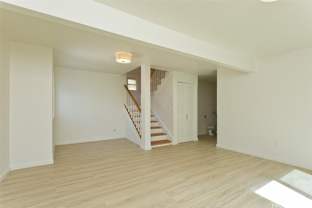 basement with light wood-type flooring