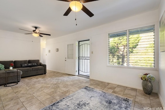 living room featuring ceiling fan