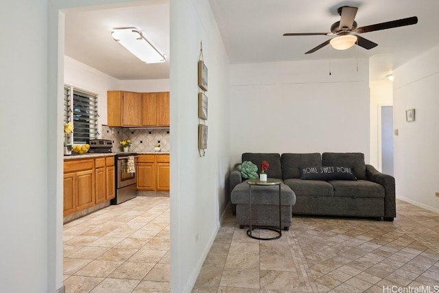 living room featuring ceiling fan