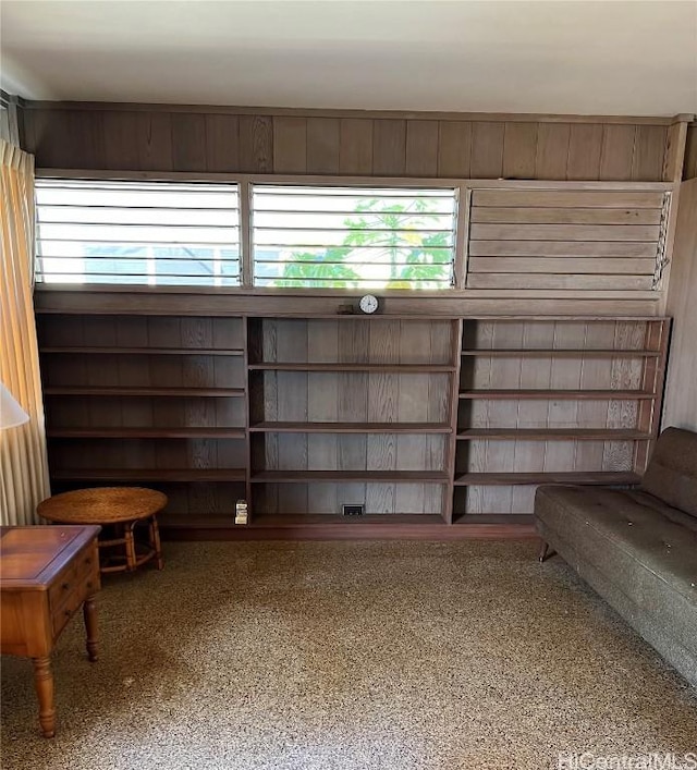 garage with wooden walls