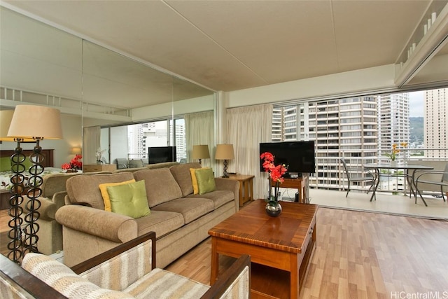 living room featuring light wood-type flooring