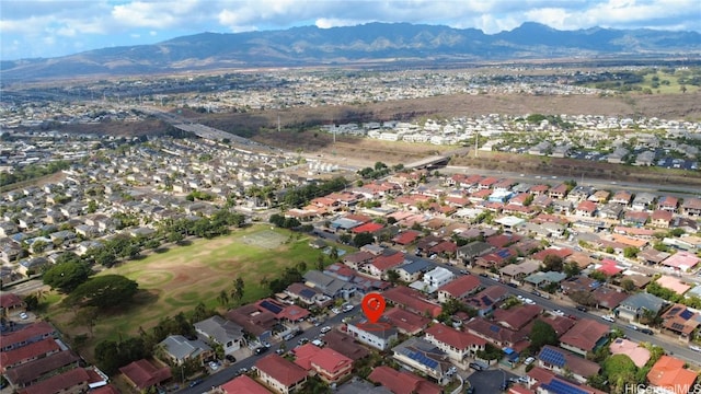 bird's eye view with a mountain view