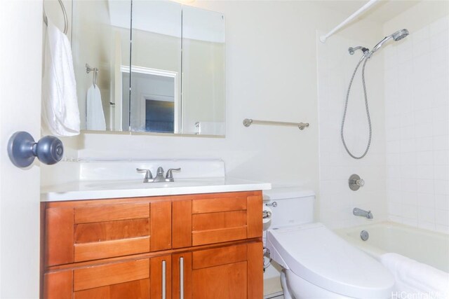 full bathroom with vanity,  shower combination, and toilet