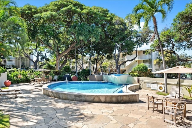 view of pool featuring a patio area