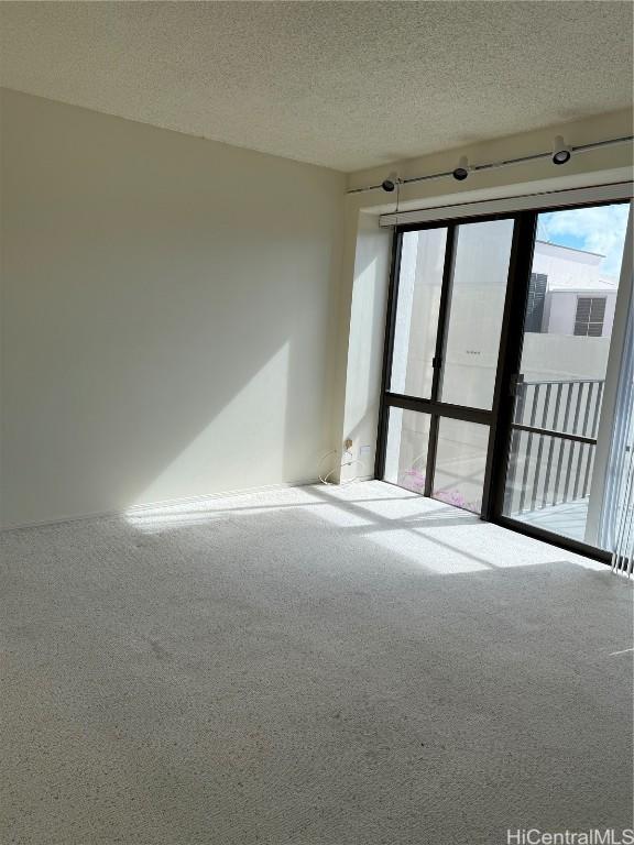 unfurnished room with carpet floors and a textured ceiling