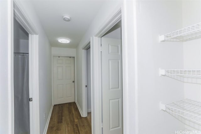 hallway with dark hardwood / wood-style flooring