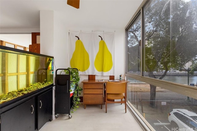 sunroom / solarium featuring a water view and a healthy amount of sunlight