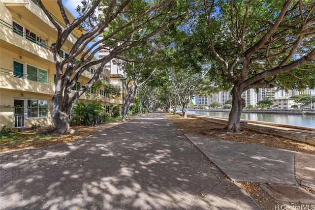 view of property's community with a water view