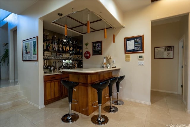 bar with light tile patterned flooring