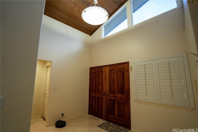 interior space with wood ceiling