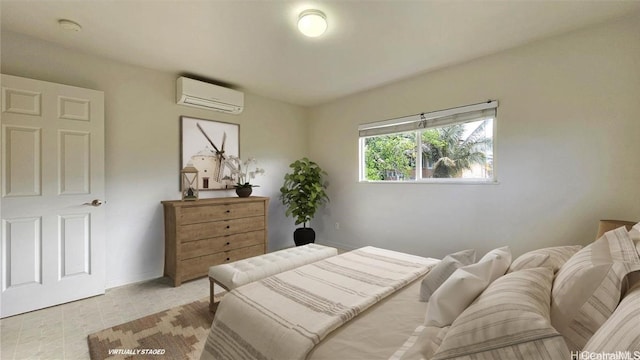 bedroom featuring a wall mounted AC