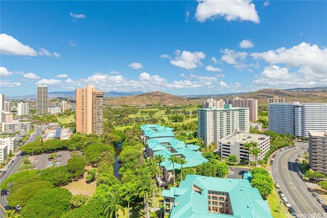 bird's eye view with a mountain view