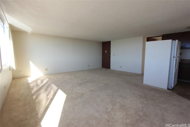 unfurnished living room with light carpet and a textured ceiling