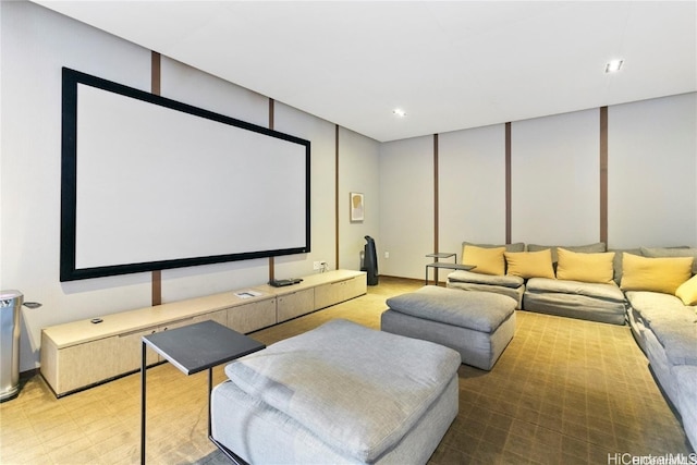 home theater room featuring carpet flooring