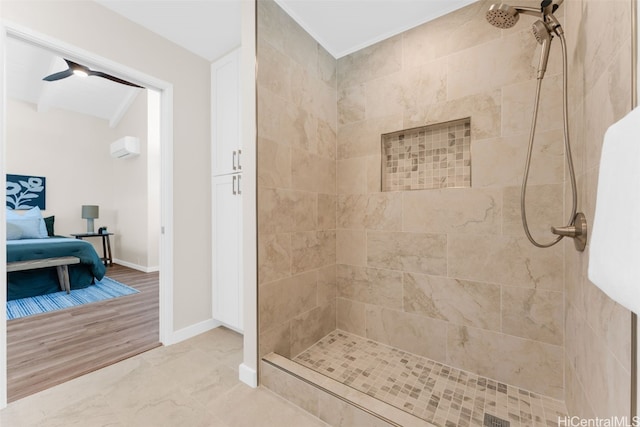 bathroom with a tile shower