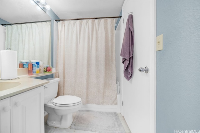 full bathroom featuring tile patterned flooring, vanity, toilet, and shower / bath combo