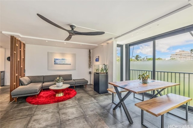 interior space featuring ceiling fan