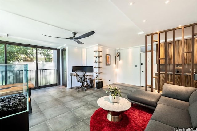 living room with ceiling fan