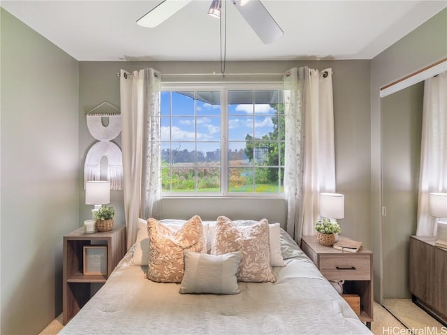 bedroom with carpet and ceiling fan