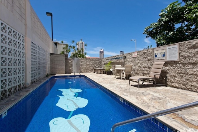 view of swimming pool with a patio area